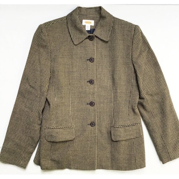 Talbots Vintage Houndstooth Blazer Jacket Womens Size 4 Brown Worsted Wool USA - Picture 2 of 11